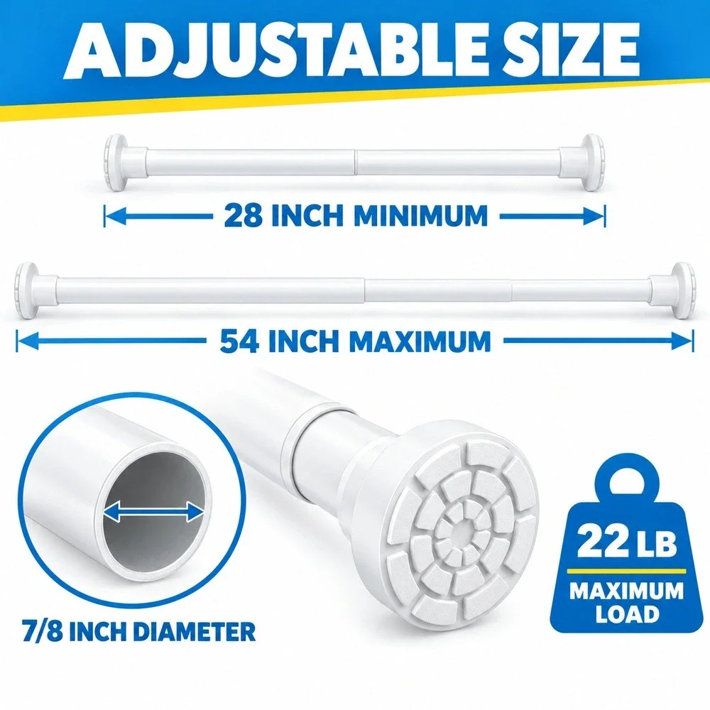 Moeroter White Tension Curtain Rod Adjustable 28-54 Inch 7/8